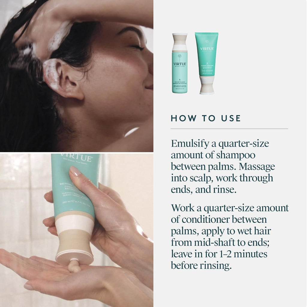 Virtue Recovery Sulfate Free Shampoo and Conditioner Set with Keratin Hydrates, Softens, and Renews Damaged Hair
