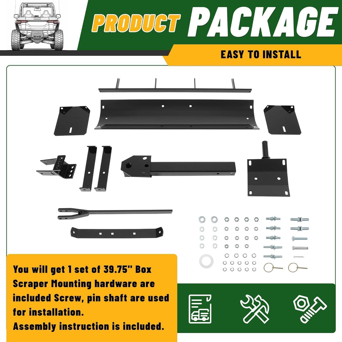 39.75" Box Scraper Compatible with ATV UTV Grader Lawn Tractor Attachments w/Adjustable Blade Sleeve Hitch Tow Behind