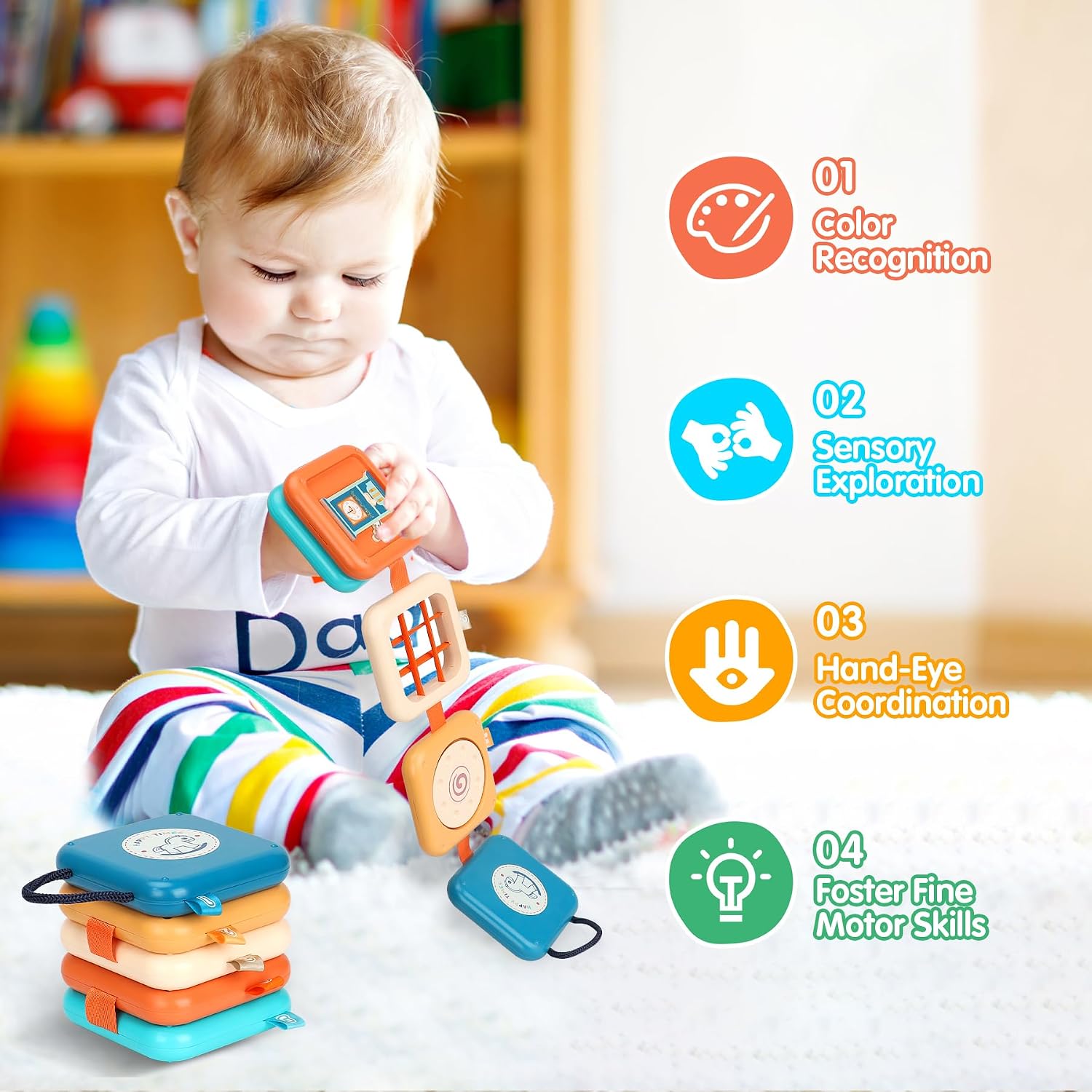 Busy Board for 1 Year Old, Travel Toys for Toddler 1-3 on Plane Car, Montessori Busy Board Busy Cube, Toys for 1 Year