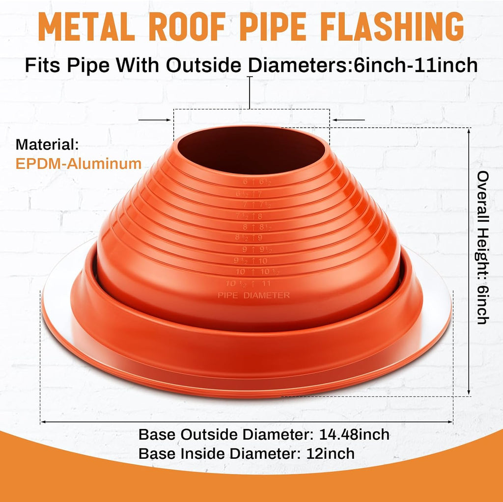 1 Piece #7 Pipe Flashing Boot for Pipe OD 6" to 11" Silicone High Temp Flexible Roof Jack Roofing Pipe Boot Pipe