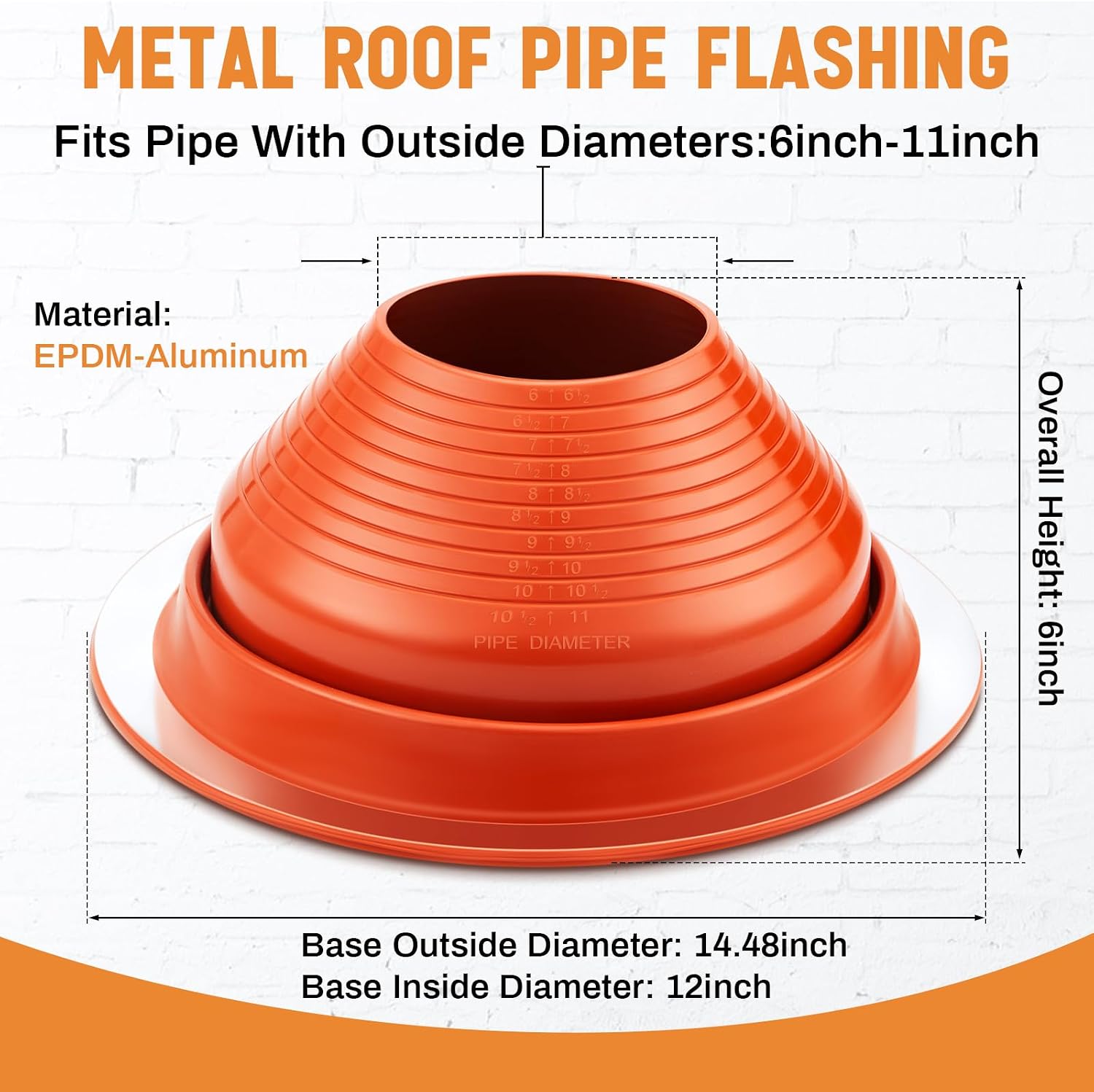 1 Piece #7 Pipe Flashing Boot for Pipe OD 6" to 11" Silicone High Temp Flexible Roof Jack Roofing Pipe Boot Pipe