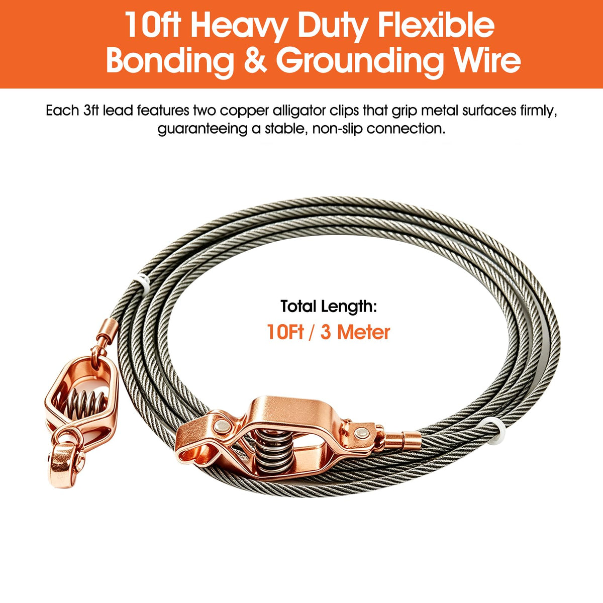 2PACK 10ft Heavy Duty Flexible Bonding & Grounding Wire with Alligator Clip