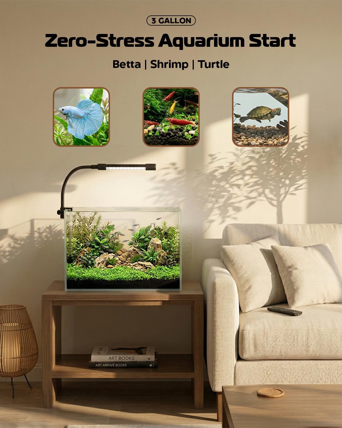 Glass Fish Tank Kit, 3 Gallon Betta Nano Fish Tank Aquarium Starter Kit