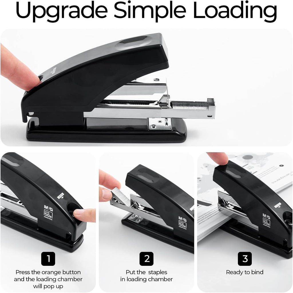 Effortless Stapler for Desk, 50 Sheet Capacity, Heavy Duty Desktop Stapler with 1000 Staples & Staple Remover, One