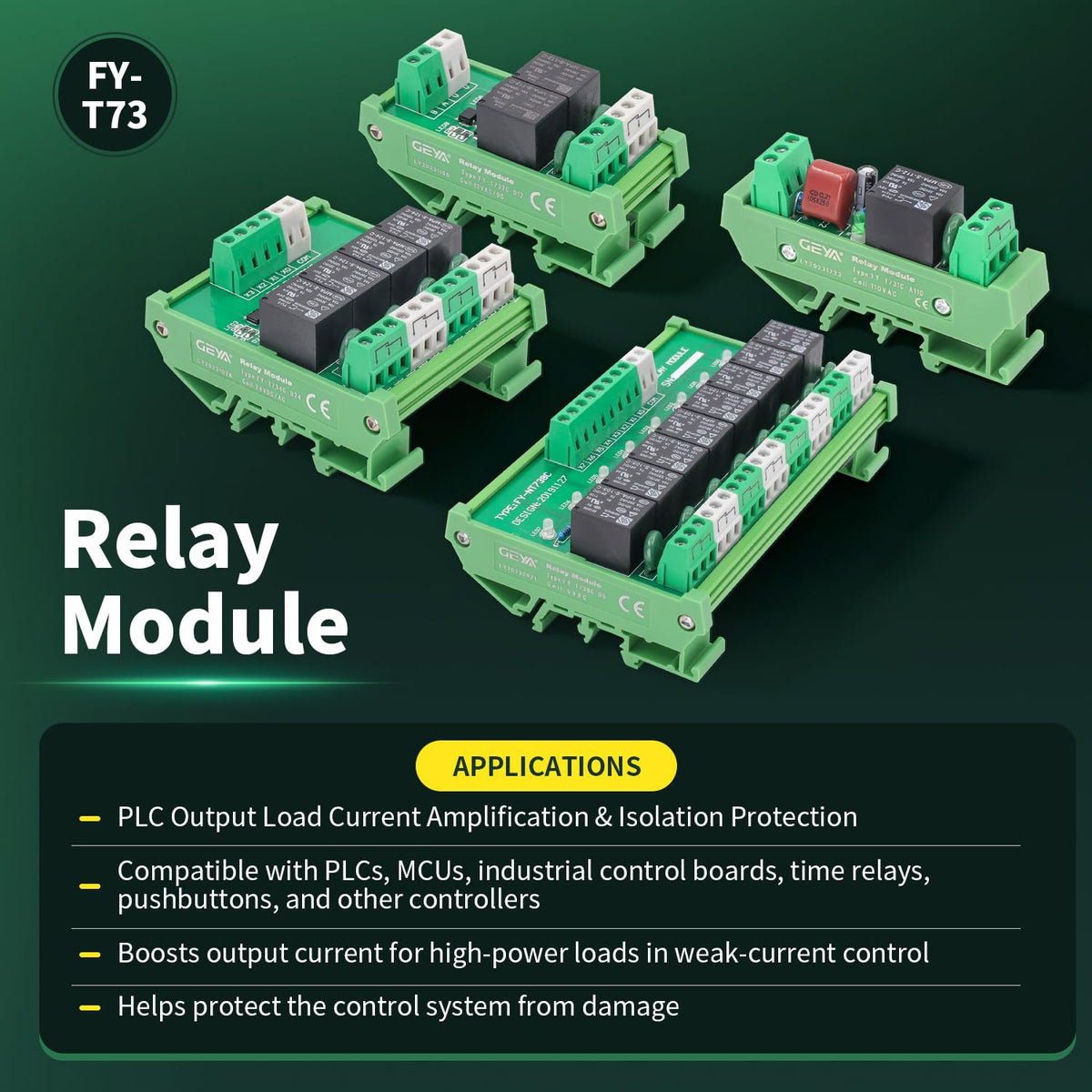 4 Channel Relay Module 1 SPDT DIN Rail Mount 12V DC/AC Interface Relay Module(FY-T734-12VACDC)