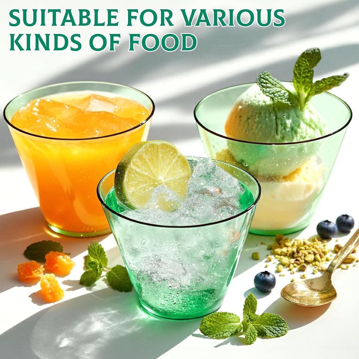 9 OZ Green Disposable Plastic Cups Cocktail Cup 50 Pack