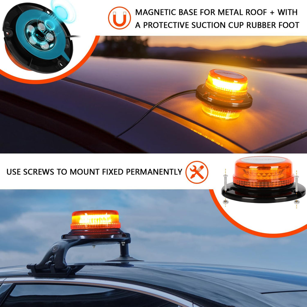 2 Pcs Beacon Lights LED Strobe Light Warning Safety Flashing Lights | 12V-24V Amber 36 LED with Magnetic and 16 ft