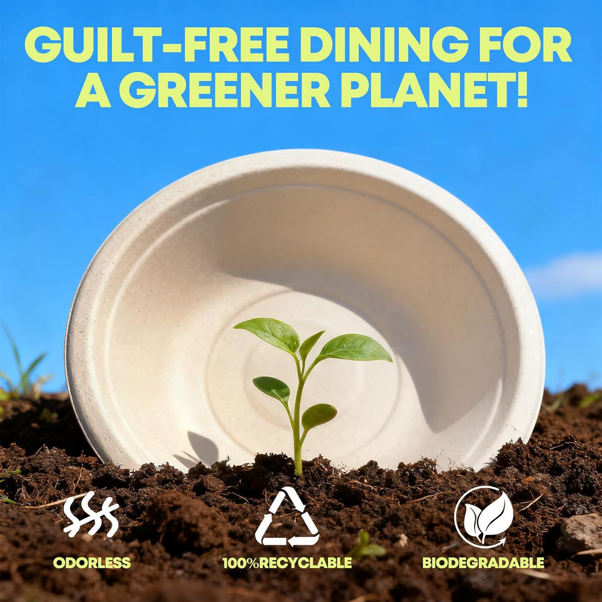 12 oz Paper Bowls Disposable 100-Count, Compostable Bagasse Bowls