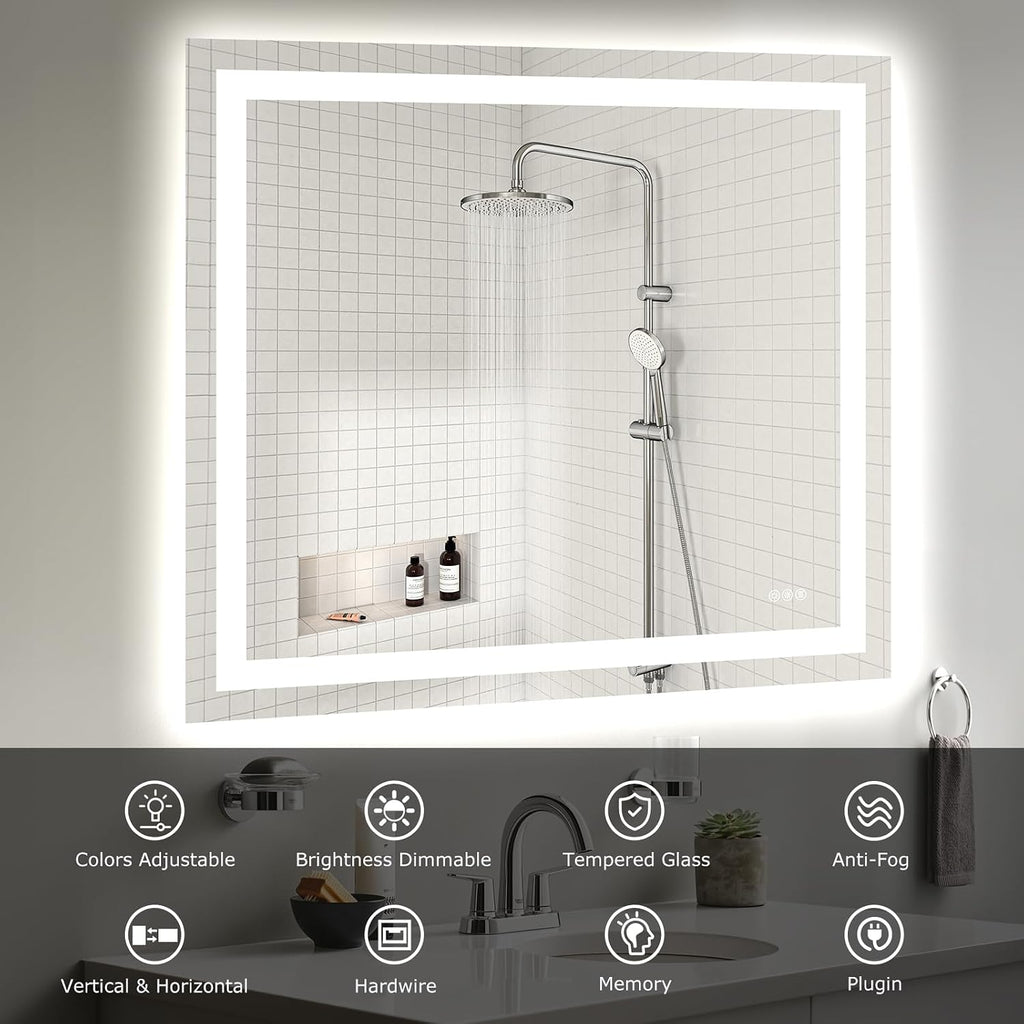 40"X36" LED Bathroom Mirror with Lights, Anti-Fog, Dimmable, Backlit + Front Lit, Smart Bathroom Vanity Mirror