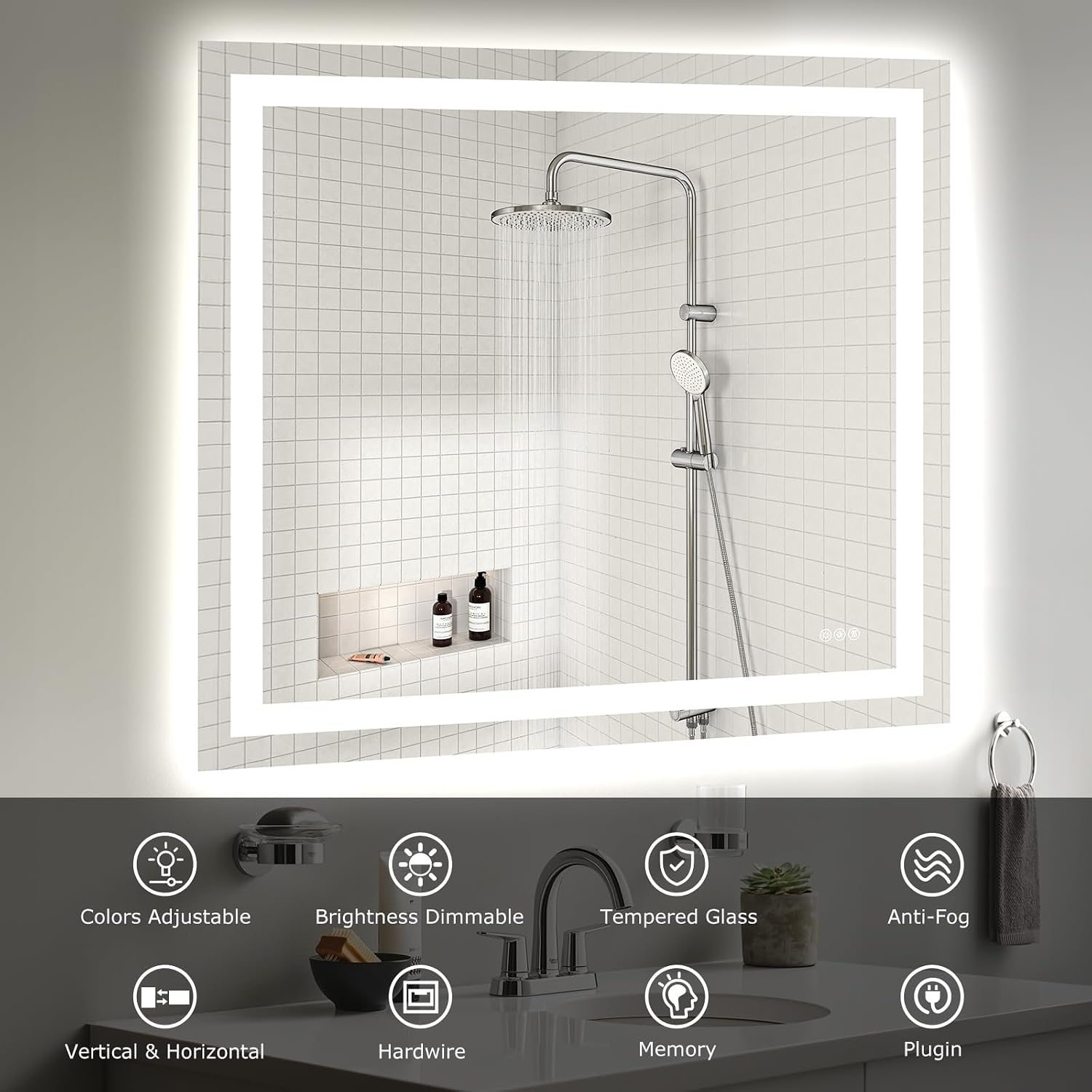 40"X36" LED Bathroom Mirror with Lights, Anti-Fog, Dimmable, Backlit + Front Lit, Smart Bathroom Vanity Mirror