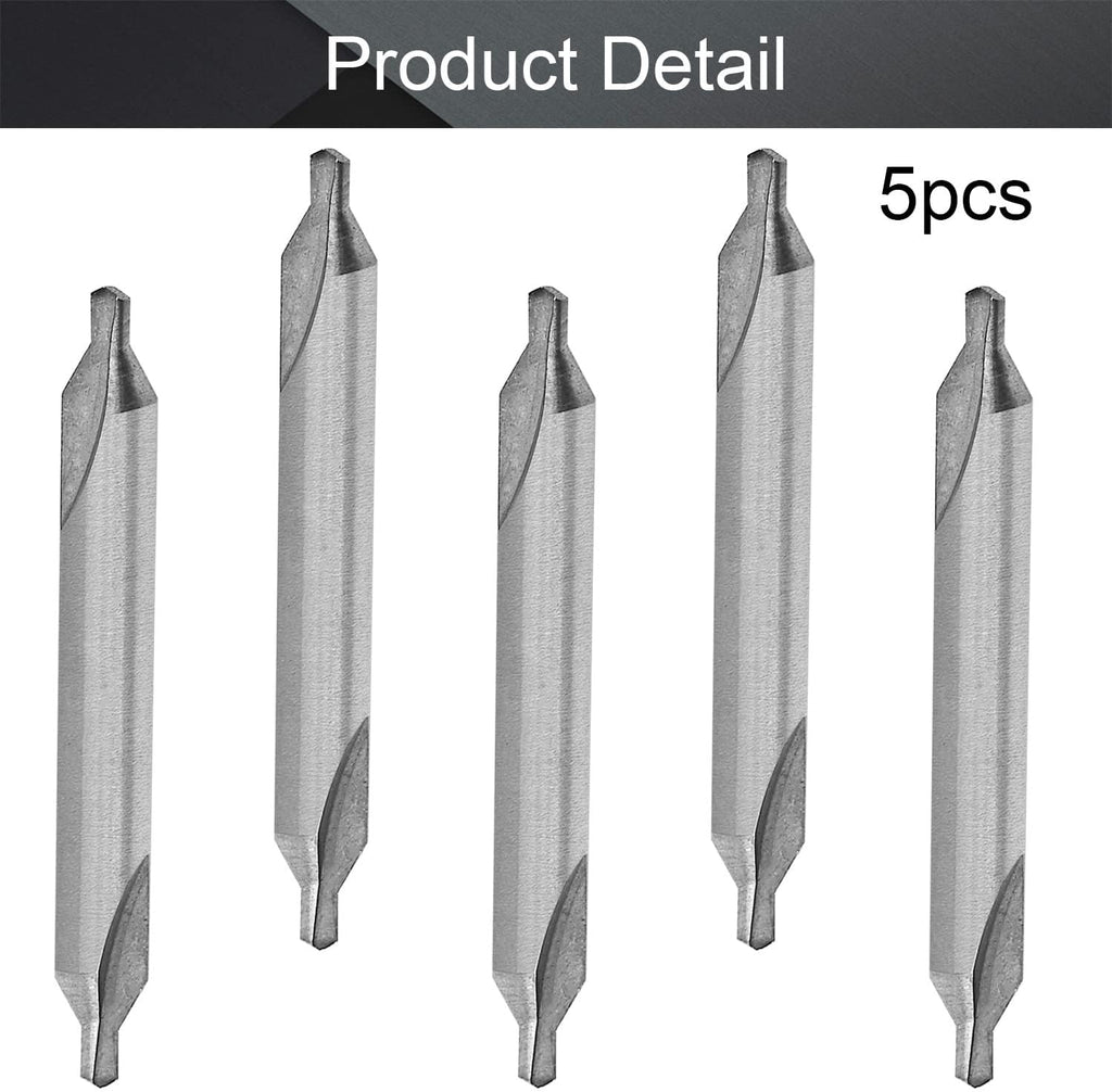 Utoolmart 5 Pcs Center Drill Countersink Lathe Bit Mill Tool, Combined Drills Plain Type Imperial, 3/16-inch Combined Countersinks Drills Set Tool, HSS-6542 Countersinks