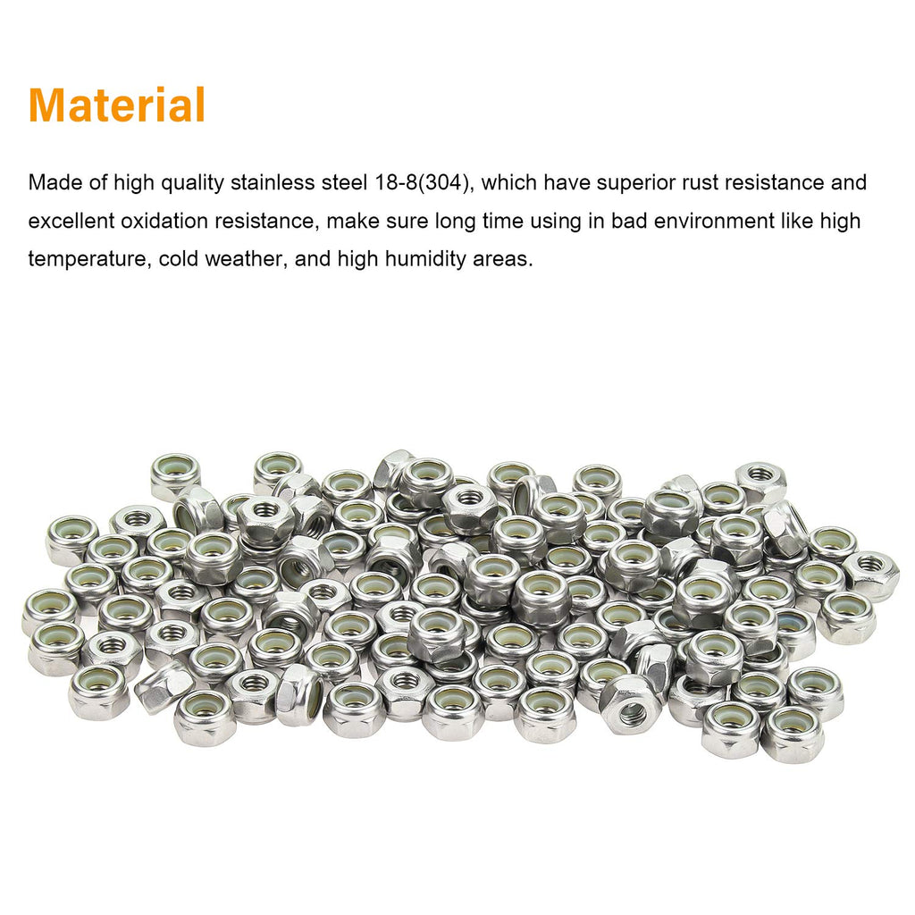 120 Pieces 10#-32 Nylon Insert Hex Lock Nuts, 304 Stainless Steel