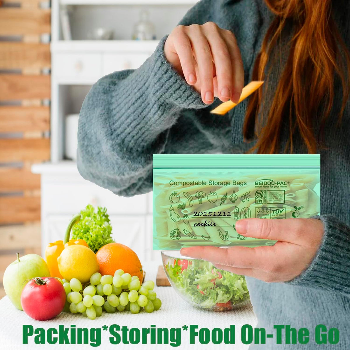 Compostable Snack Storage Zip Bags, 100 Count | 2 Mil | 6.5 IN x 3.25 IN, Freshness Easy Open Biodegradable