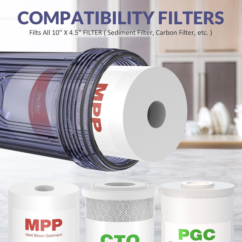 SimPure DB10C 10" *4.5" Whole House Water Filter Clear Housing