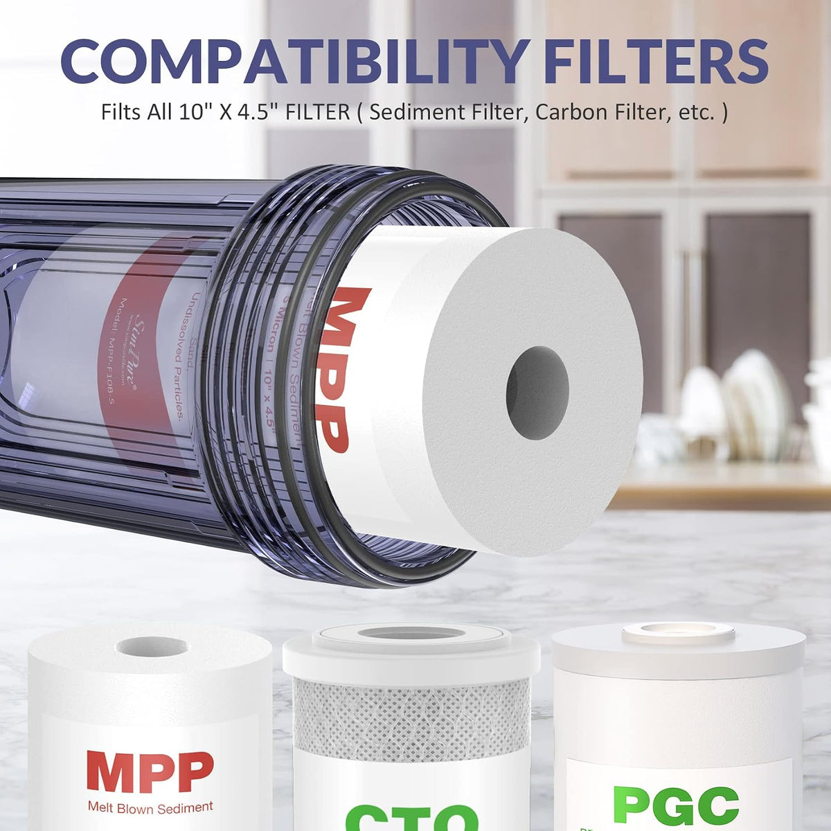 SimPure DB10C 10" *4.5" Whole House Water Filter Clear Housing