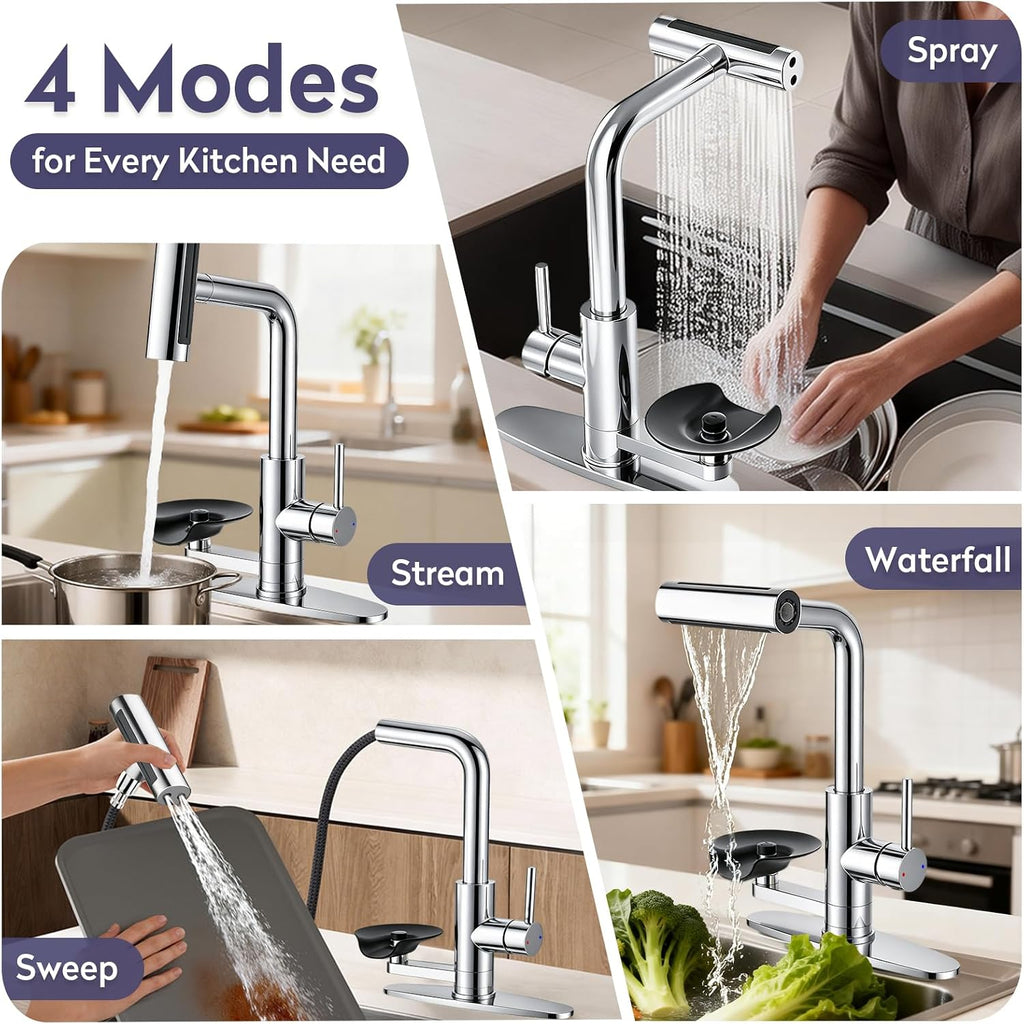 Chrome Kitchen Faucet with Pull Down Sprayer & Cup Washer