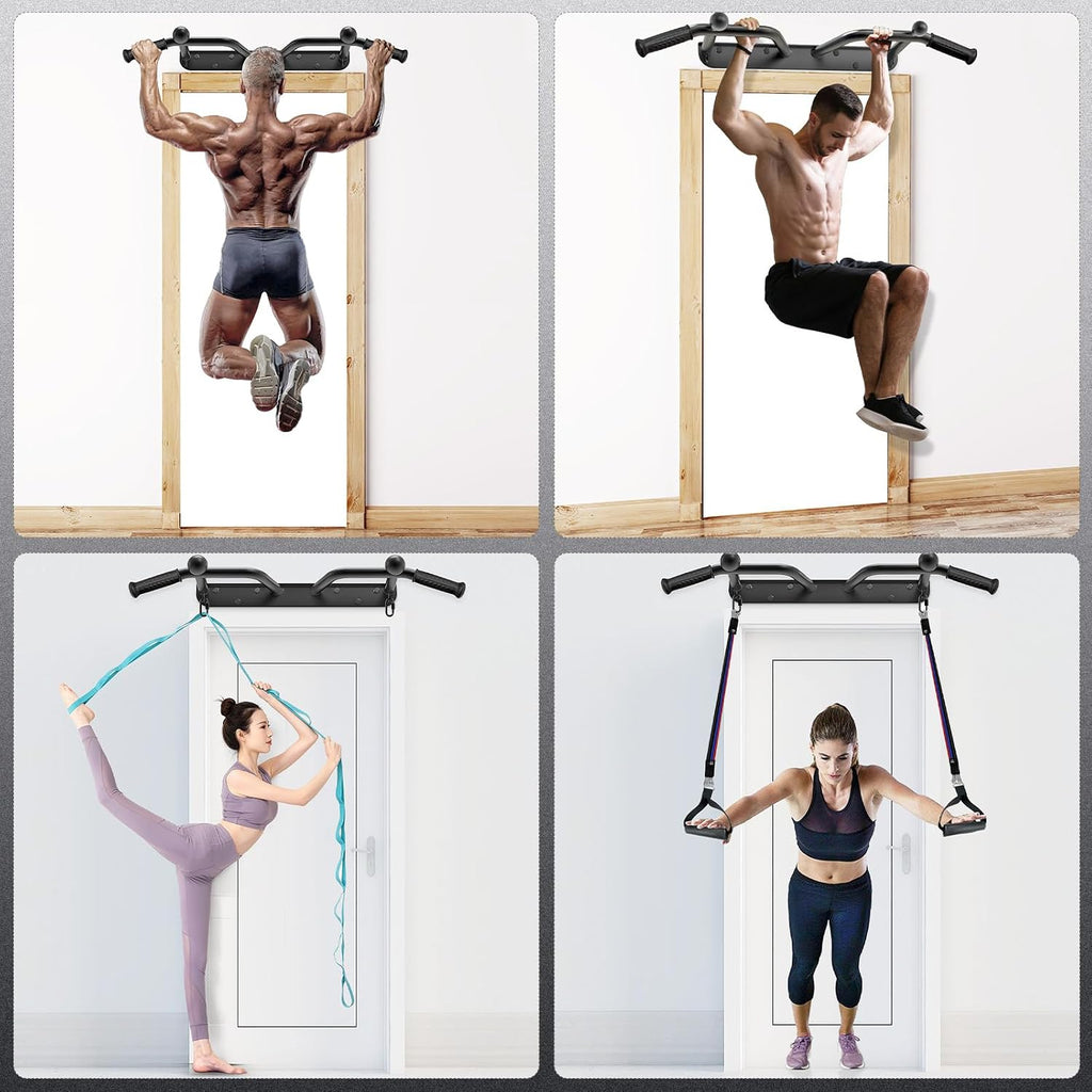 Heavy Duty Welded Pull Up Bar Wall/Joist/Ceiling Mount Chin Up Bar | Multifunctional Pull-up Bars w/Resistance Band