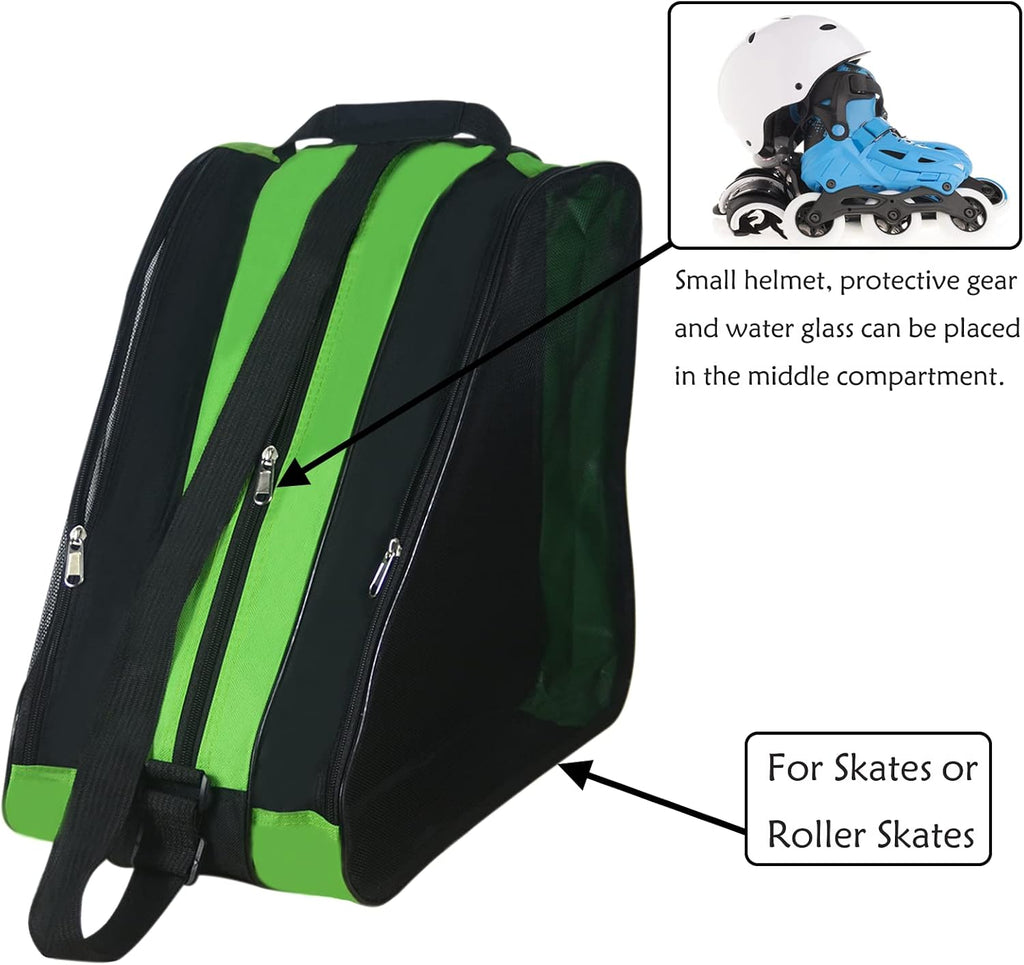 Roller Skate Bag - Adjustable Shoulder Strap Ice Skate Bag for Girls, Boys & Adults - Large Capacity Fits Quad