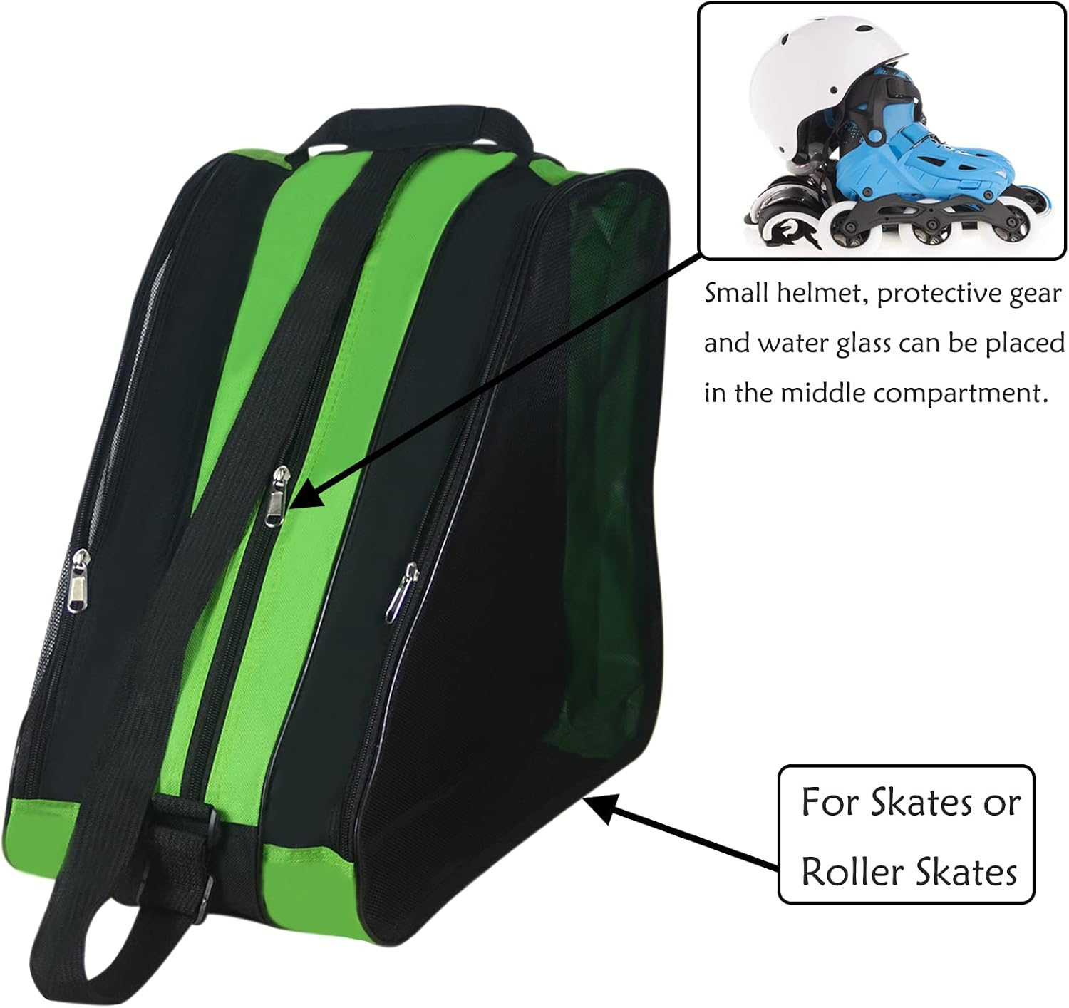 Roller Skate Bag - Adjustable Shoulder Strap Ice Skate Bag for Girls, Boys & Adults - Large Capacity Fits Quad
