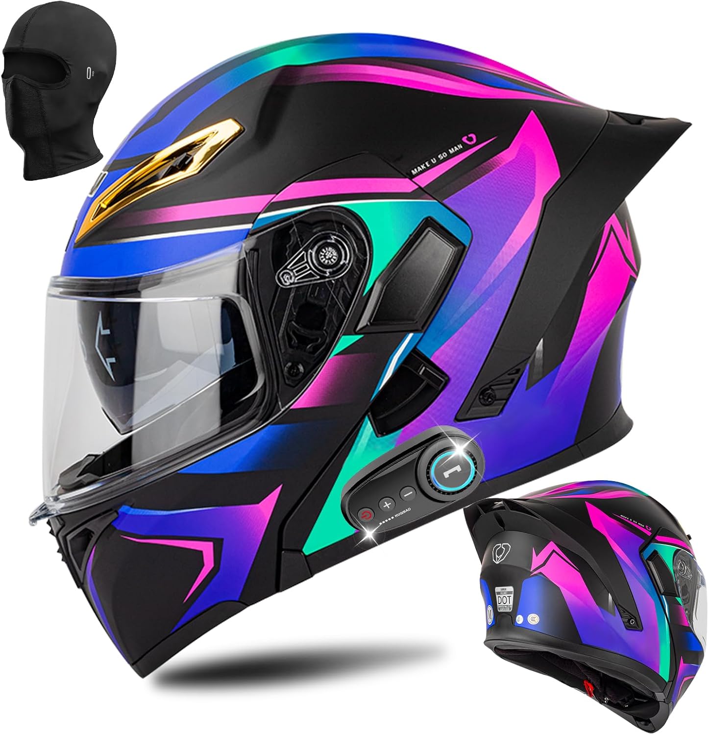 Bluetooth Modular Motorcycle Helmet DOT Certified Flip Up Full Face Integrated Anti-Fog Dual Mask Helmet Street
