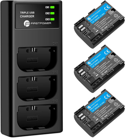 LP-E6NH Battery with Triple Slot Charger for Canon Camera | Compatible with Canon EOS R7 R6 R5 R, 5D Mark IV, 5D Mark