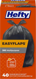 Easyflaps Multipurpose 30 Gallon Large Trash Bags, Black, 40ct | 30G Black Garage Trash Bags, Simple Flap Tie