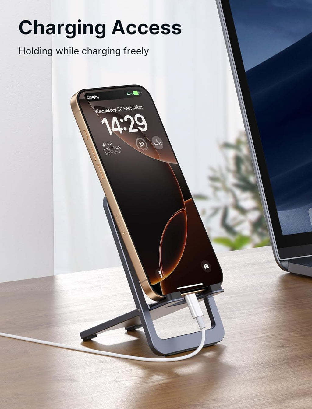 Cell Phone Stand, Foldable Aluminum Adjustable Phone Holder for Desk Portable Travel Essentials Office Accessories