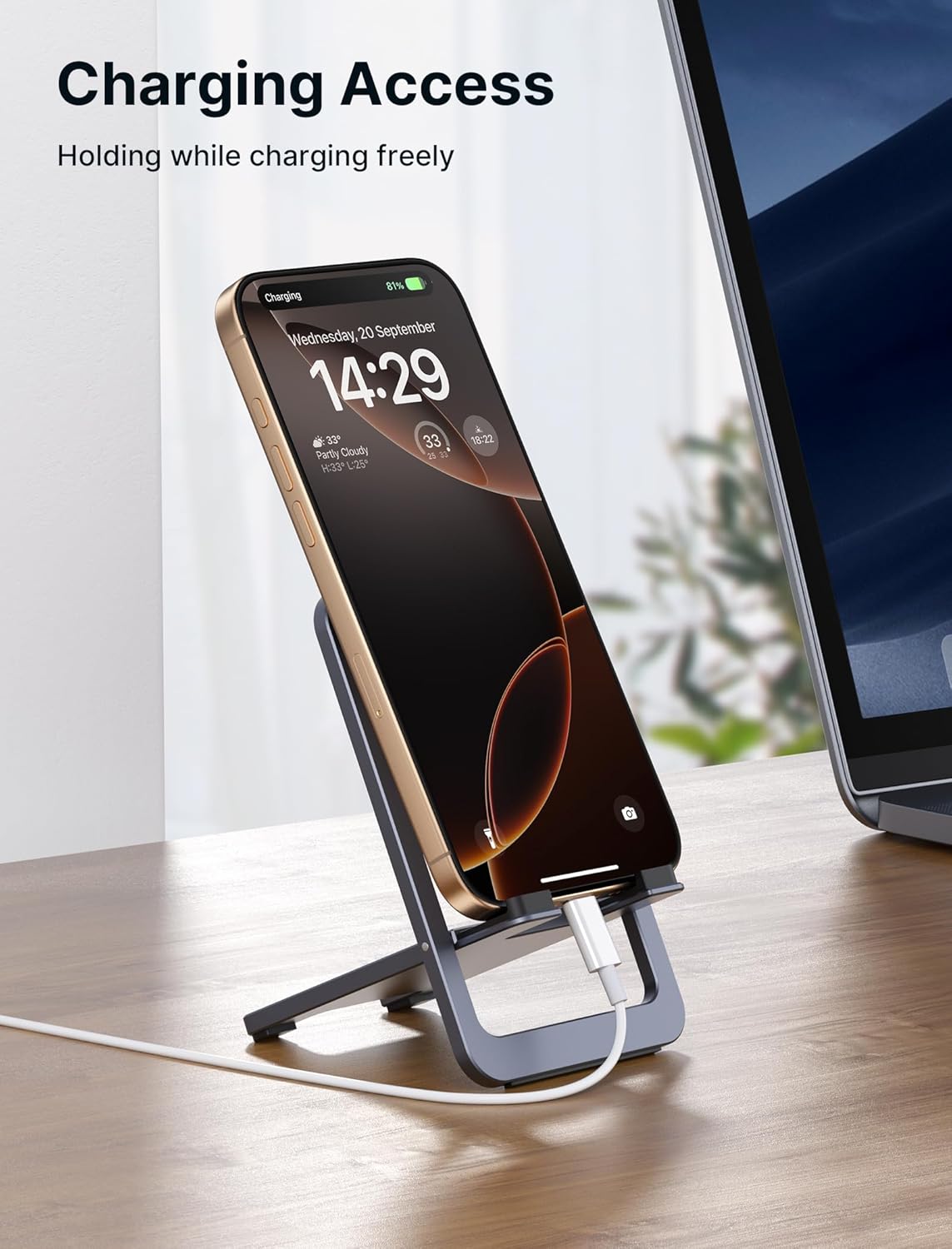 Cell Phone Stand, Foldable Aluminum Adjustable Phone Holder for Desk Portable Travel Essentials Office Accessories
