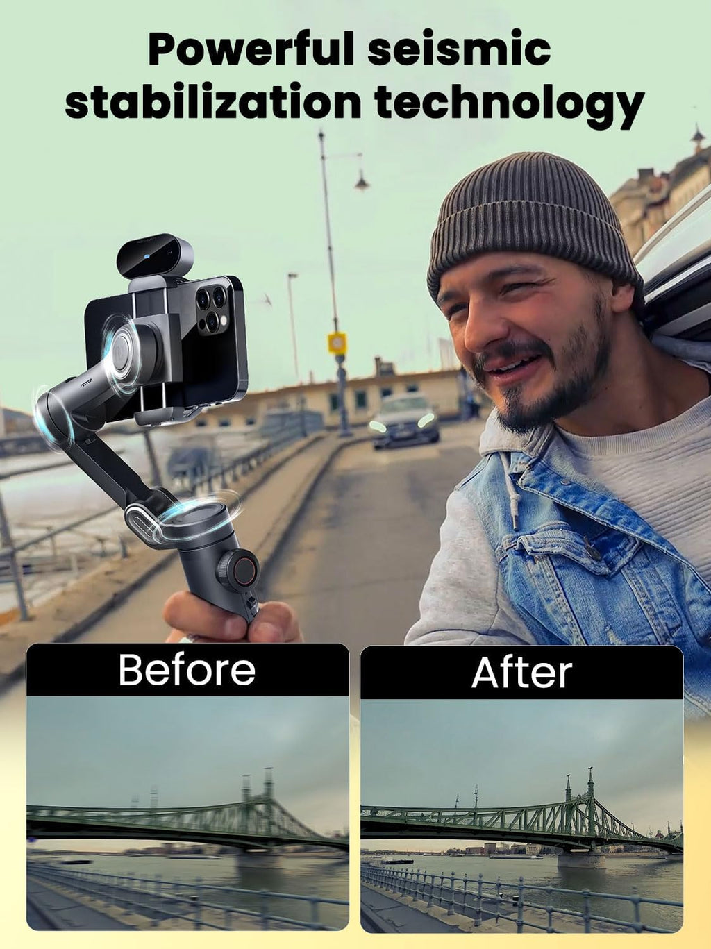 XE AI Gimbal Stabilizer for Smartphone, No App AI Tracking | 3-axis foldable phone gimbal for iPhone, gesture