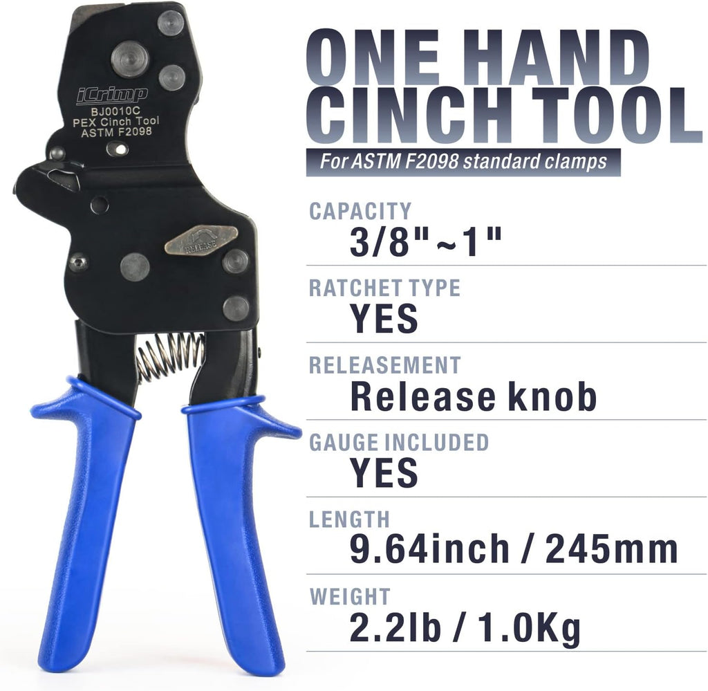 iCrimp BJ01 PEX Cinch Tool for 3/8"–1" Stainless Steel Clamps