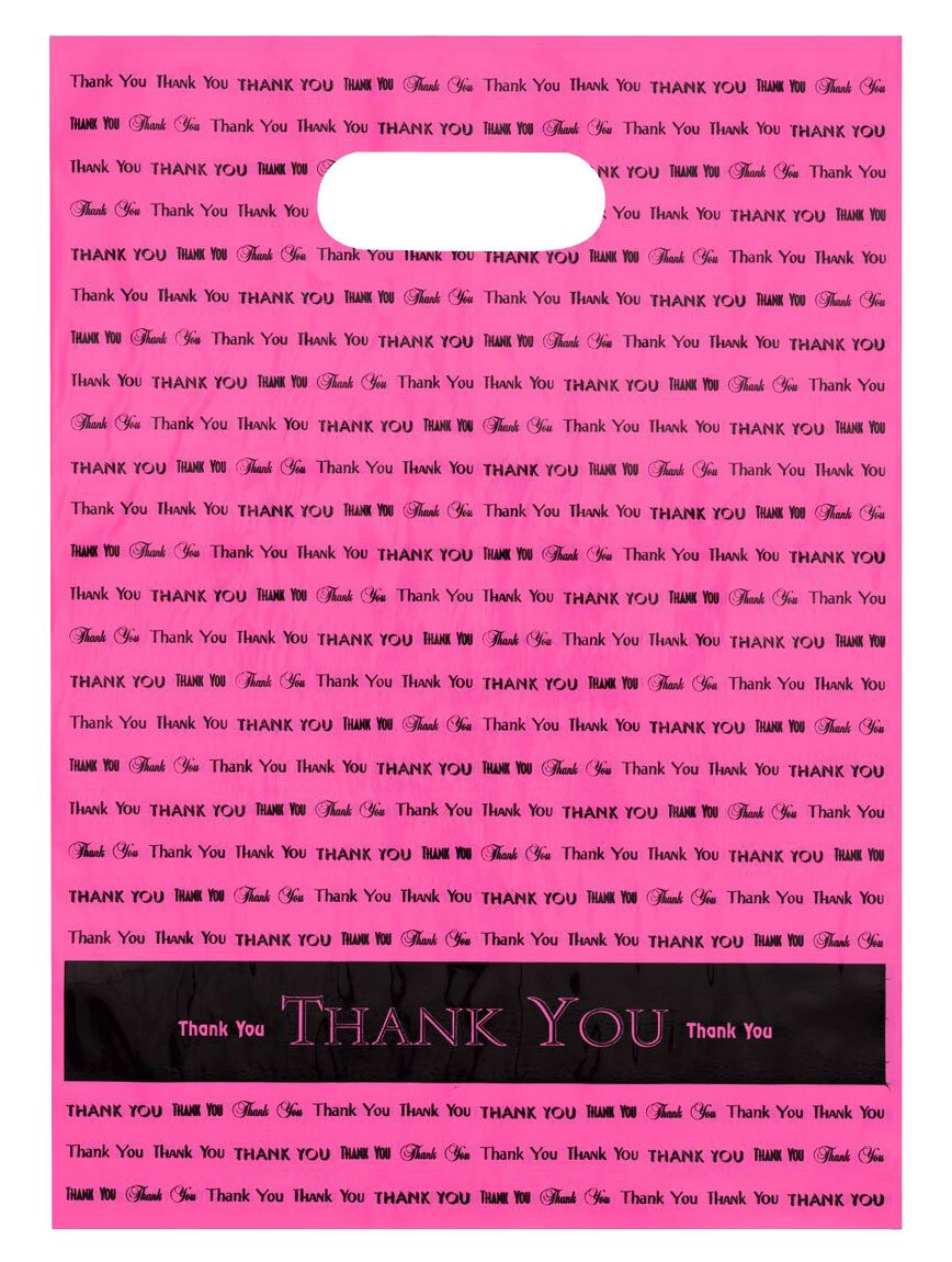 9x12 Hot Pink Thank You Die Cut Handle Plastic Bags 50/cs Brand