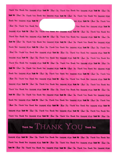 9x12 Hot Pink Thank You Die Cut Handle Plastic Bags 50/cs Brand