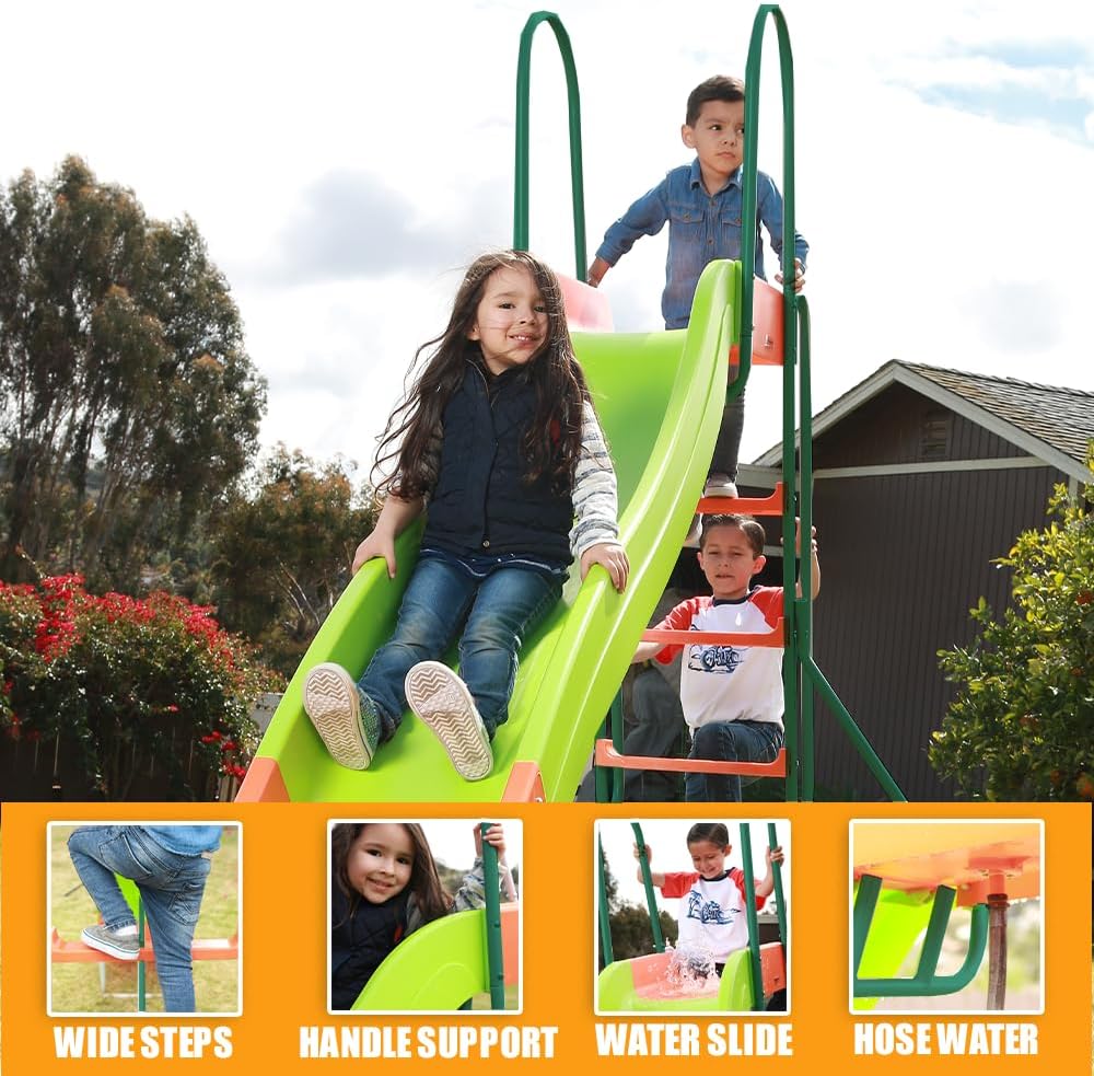 Playground Slide - Big Backyard Freestanding Plastic Slide - 10 ft Outdoor Swing Set Slide for Kids Ages 4-8