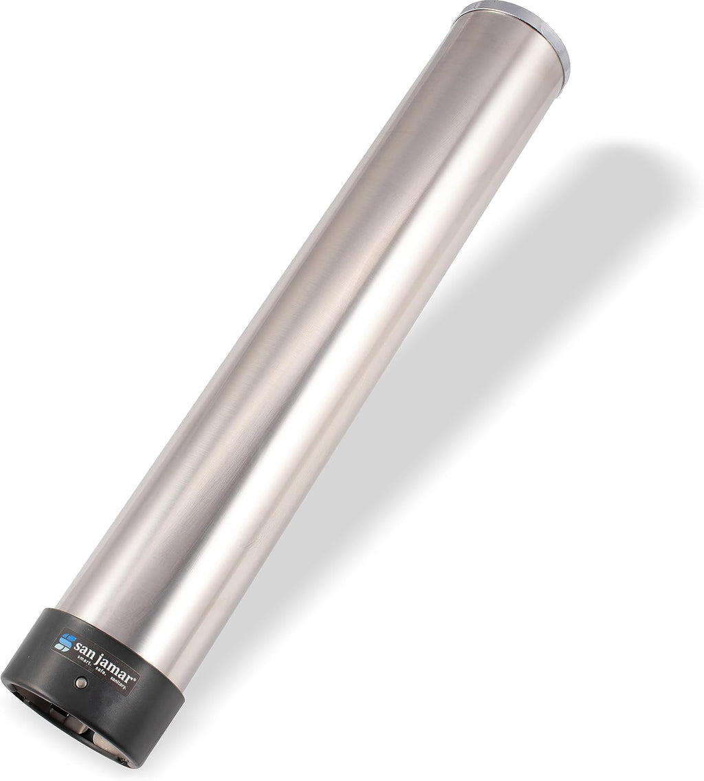 San Jamar Small Pull-Type Cup Dispenser 6 - 10 Oz. Cups for Restaurants, Home, and Office, Stainless Steel, 23.5