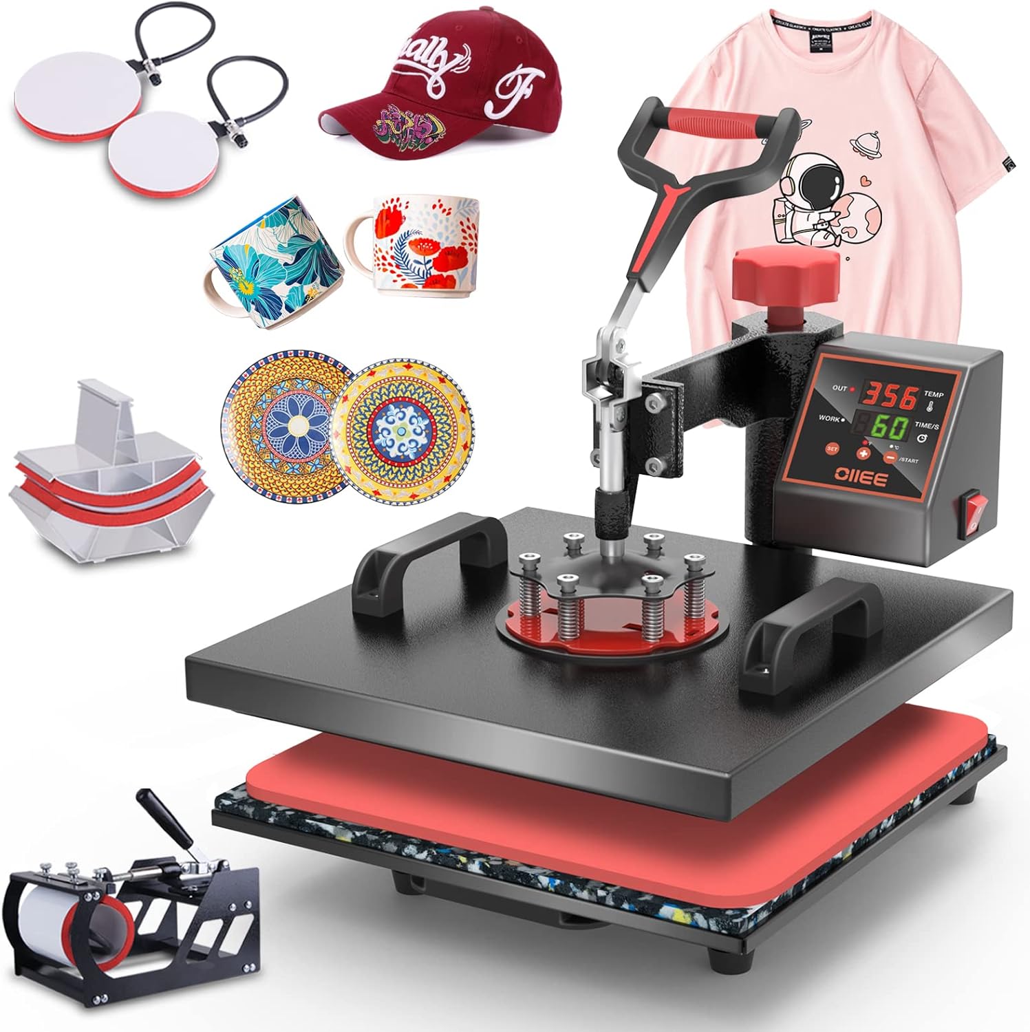 Heat Press Machine 5 in 1 Combo Heat Press 15 x 15 Inch Heat Transfer Machine 360-Degree Swing Away Digital Shirt