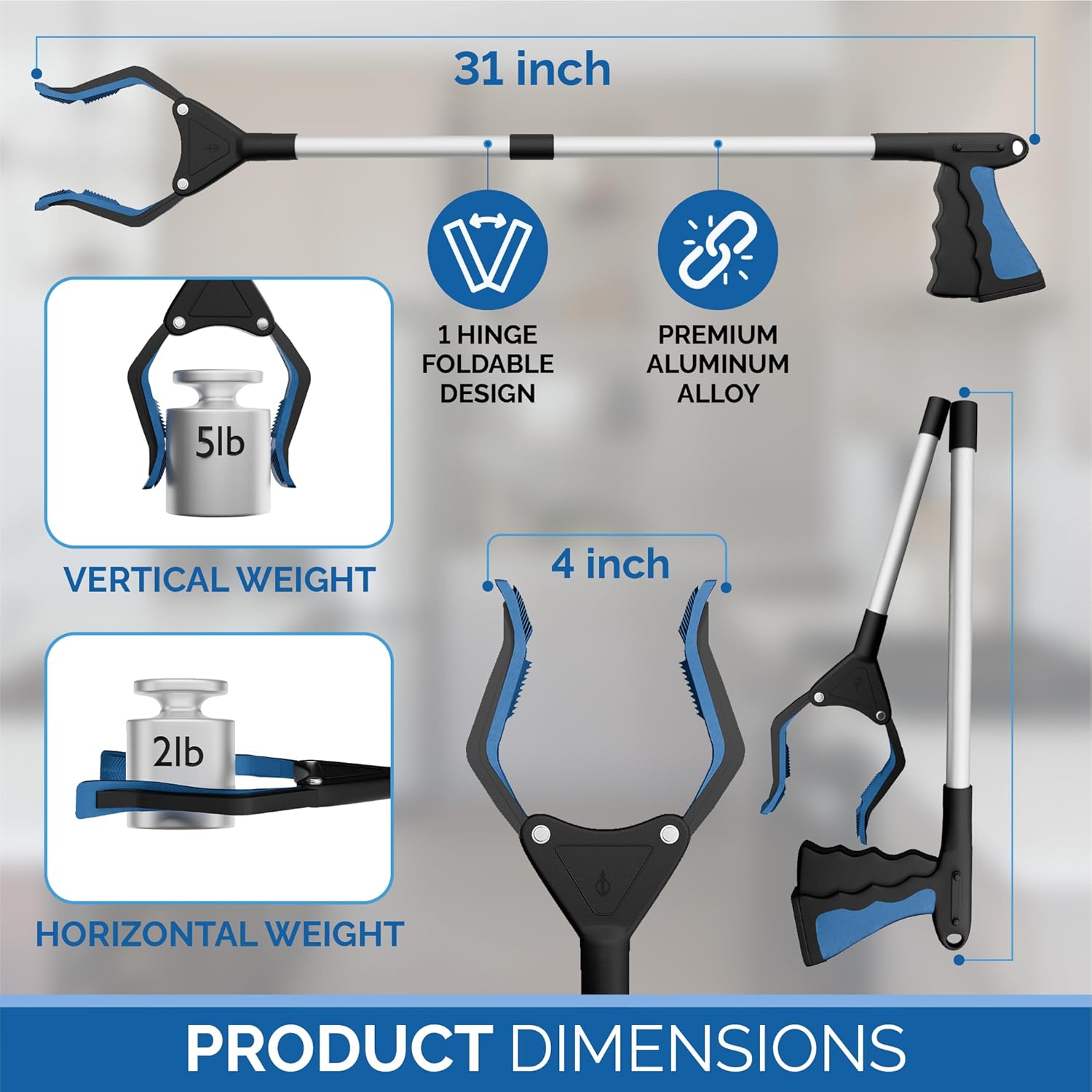 2025 Upgrade PowerGrip T9, Grabber Reacher Tool, Wide Jaw, Foldable, Steel Cable, with 96 Grip Points for Firm Grip