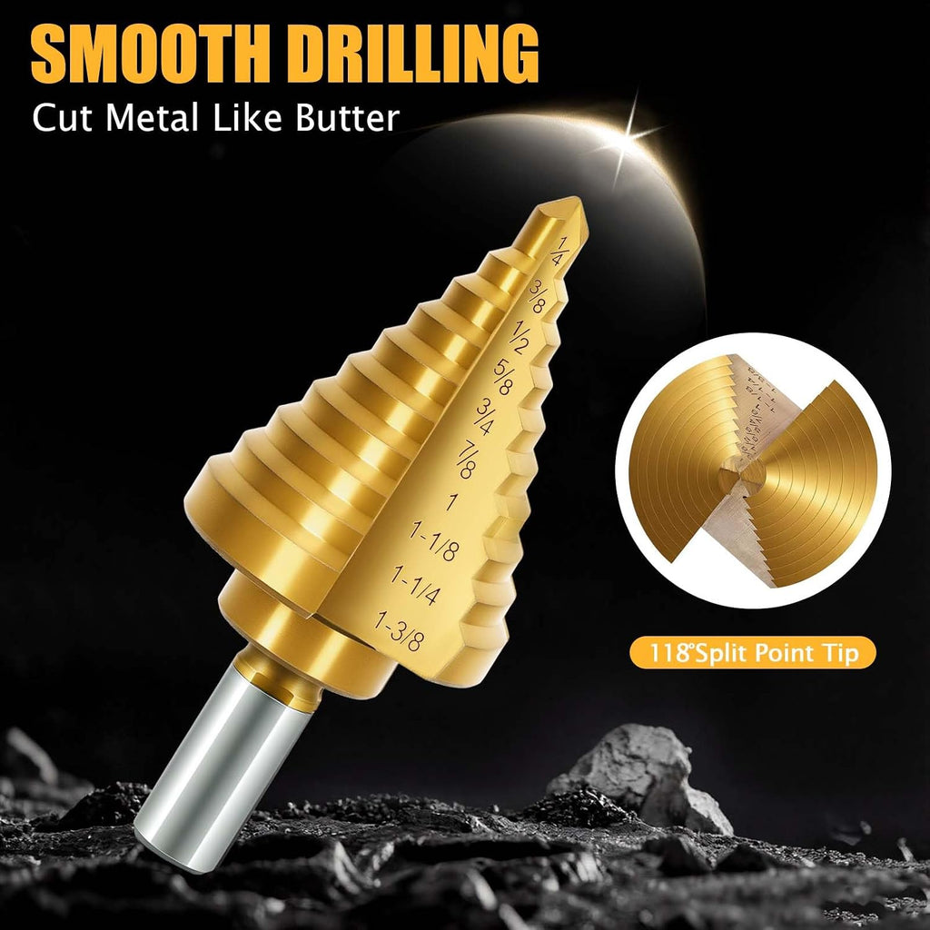 Titanium Step Drill Bit - 4241 HSS Step Bit with Two Straight Grooved