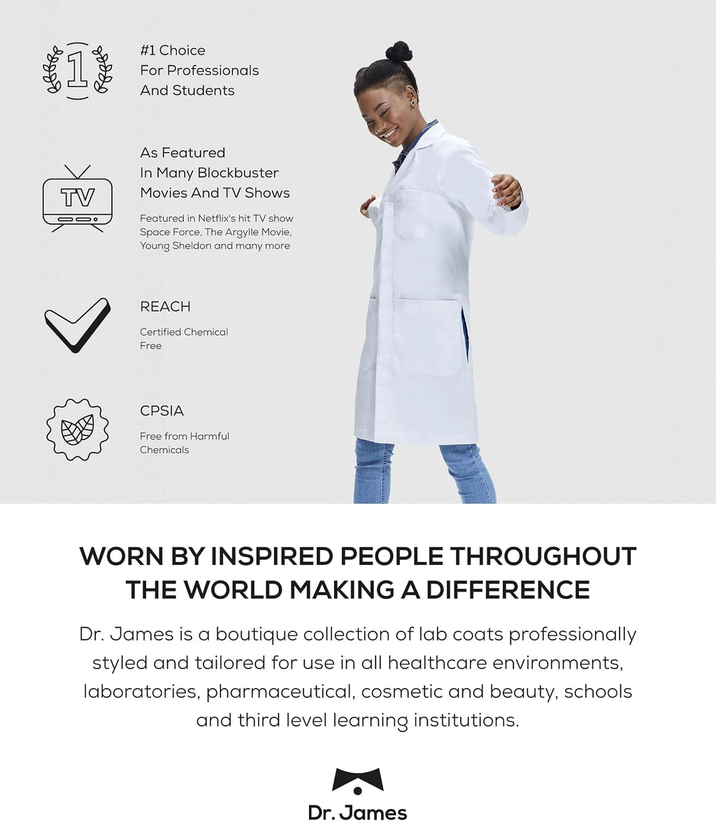 Men’s Lab Coat – White Medical Coat, Slim Tailored Fit, Consultation Length 36”, OEKO-TEX Certified