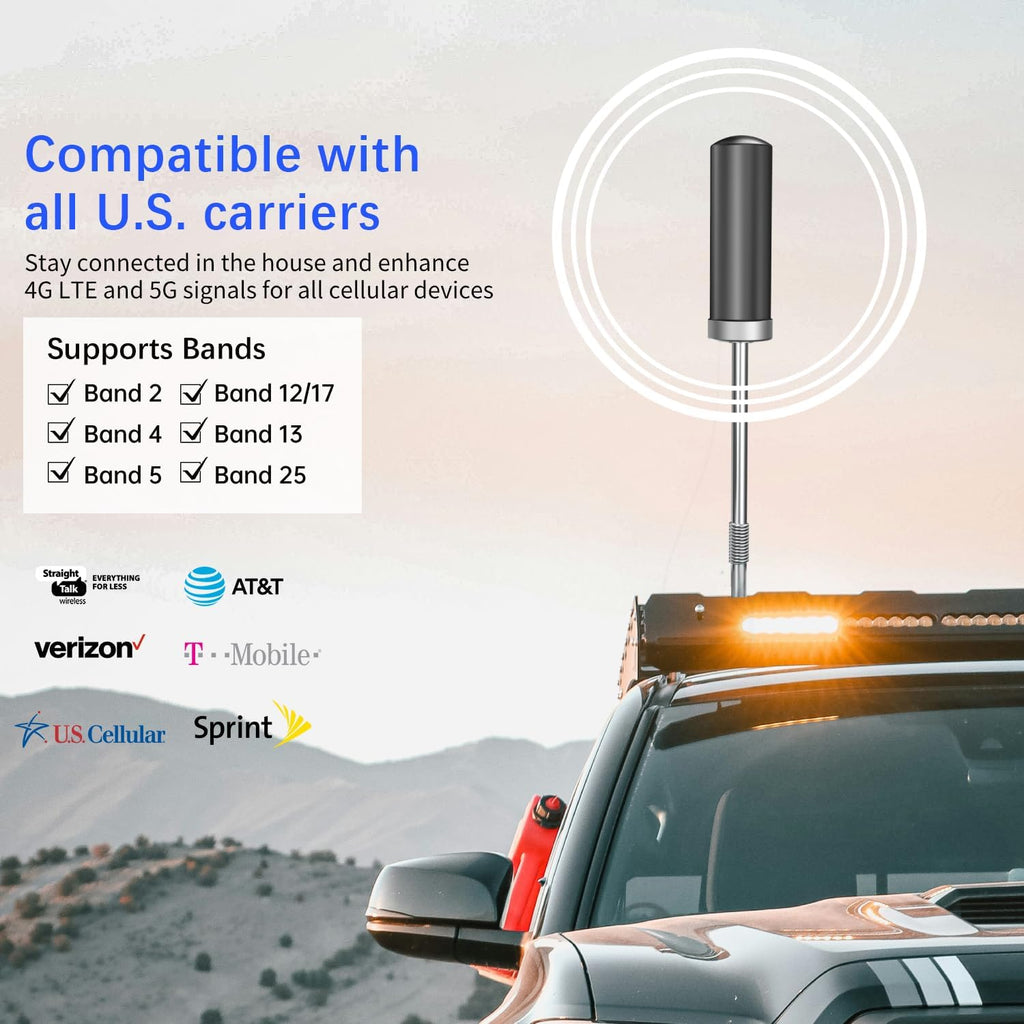 Cell Phone Signal Booster for Truck, Off Road Vehicles,RV,SUV | | High Gain Antenna | Vehicle Cell Phone Booster