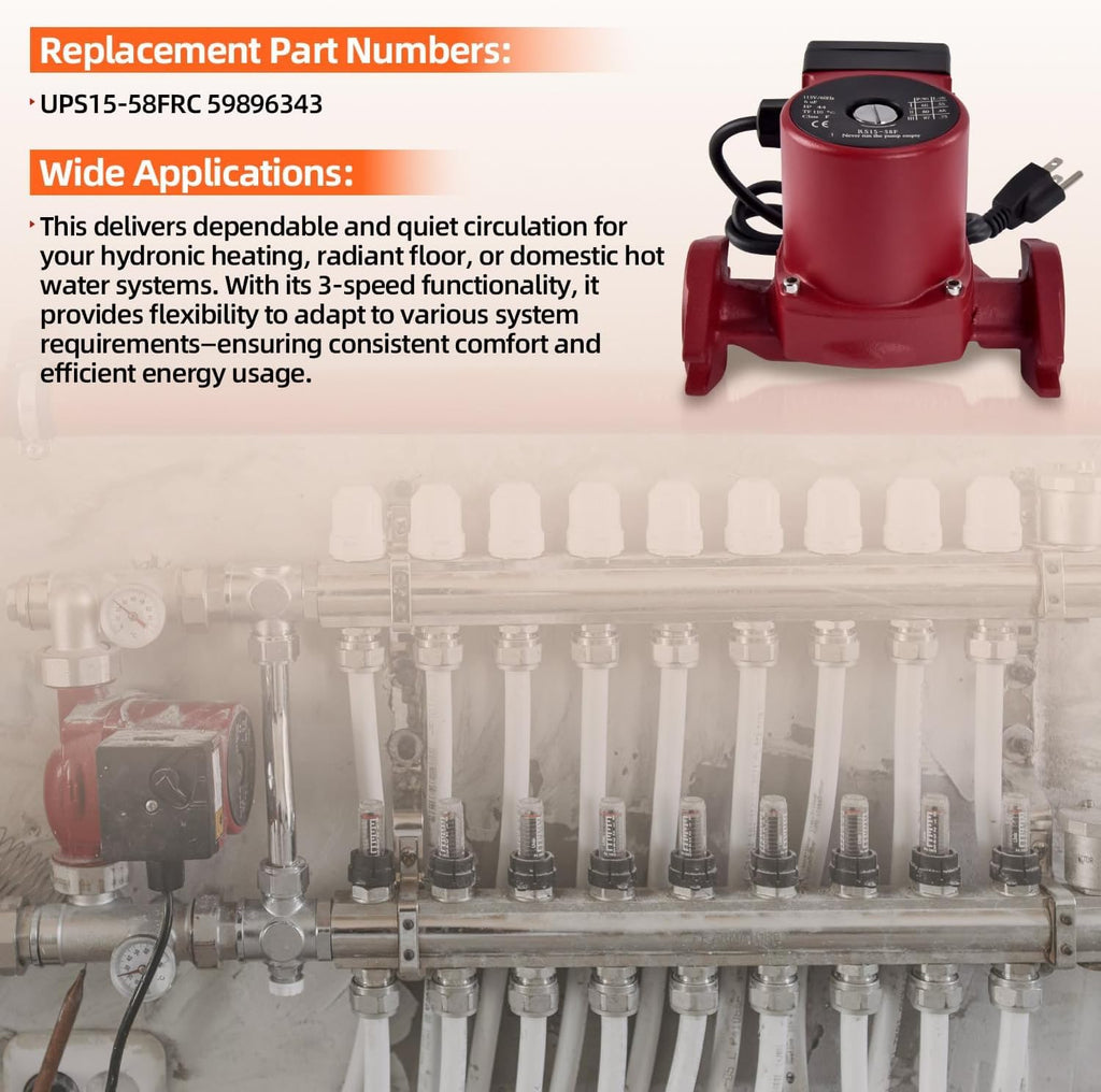 UPS15-58FRC Water Circulator Pump 3-Speed, Hydronic Heating Pump