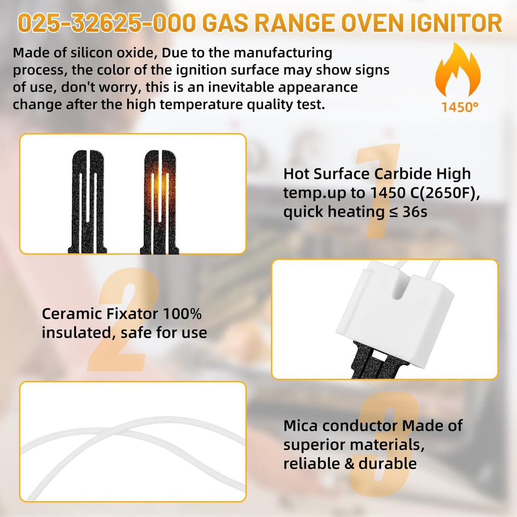 Furnace Ignitor Hot Surface Ignitor Compatible with York Coleman Evcon Luxaire, Replaces S1-025-32625-000 025-31801-000 Norton-271N, for Gas Furnace Ignitor Replacement with Nuts