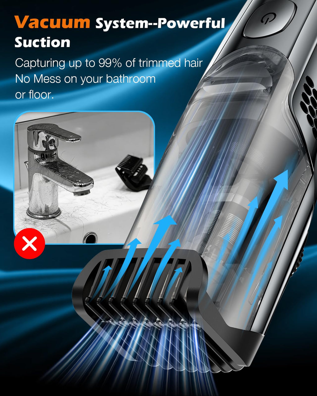 Vacuum Beard Trimmer for Men, Adjustable Precision Trimming Length 1-20mm
