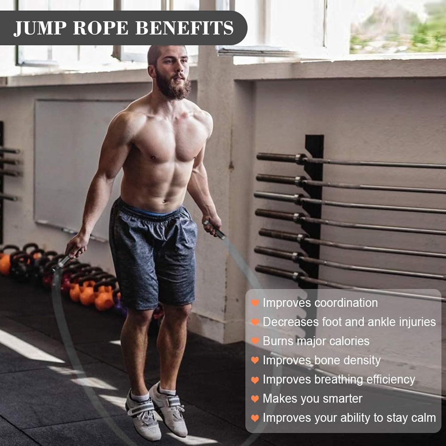Weighted Jump Rope for Workout Fitness(1LB), Tangle-Free Ball Bearing Rapid Speed Skipping Rope for MMA Boxing