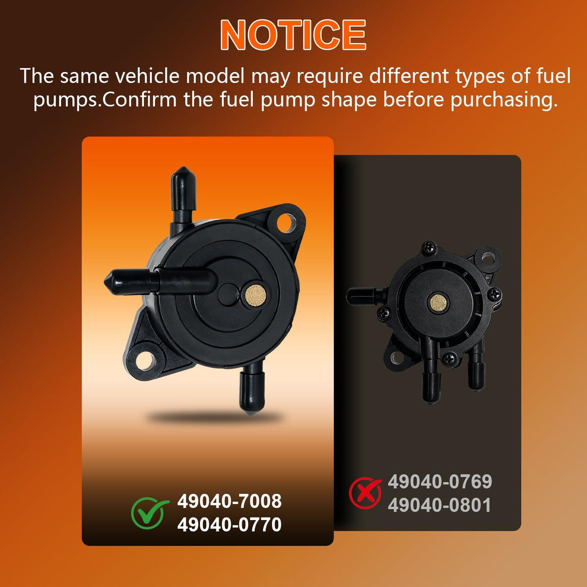 49040-0770 49040-7008 Fuel Pump Kit Fit for Kawasaki FR, FS, FX Series FR691V FR651V FR730V FS541V FS600V Engine J D Lawn Mower Z445 Z465 Z645 Z655 Z665, with Fuel Filter Line Clamps