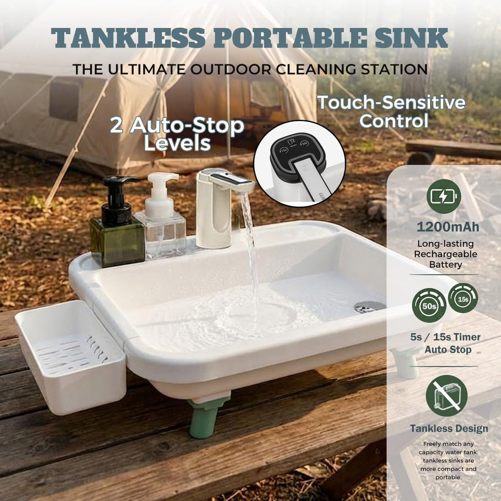 Portable Hand Washing Station with Electronic Faucet, White