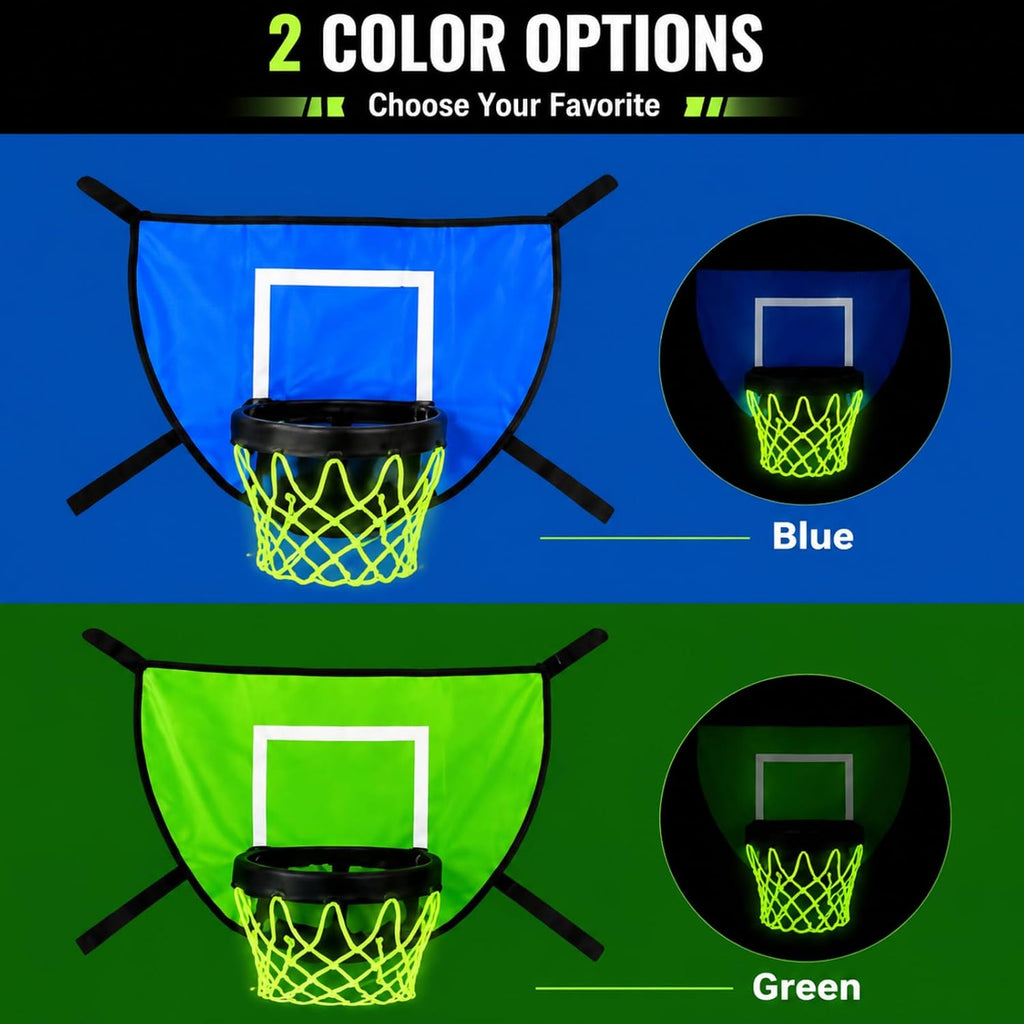 2 Pack Trampoline Basketball Hoop Set Glow in Dark Basketball Net for Adults with 4 Mini Balls and 1 Pump Basketballs