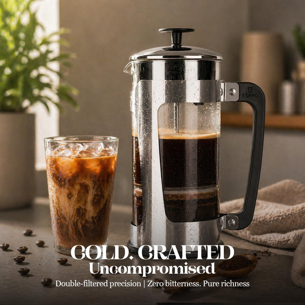 P5 French Press Coffee Maker, 32oz, Polished, Stainless Steel Press | Double Filter Coffee Press, Thicker