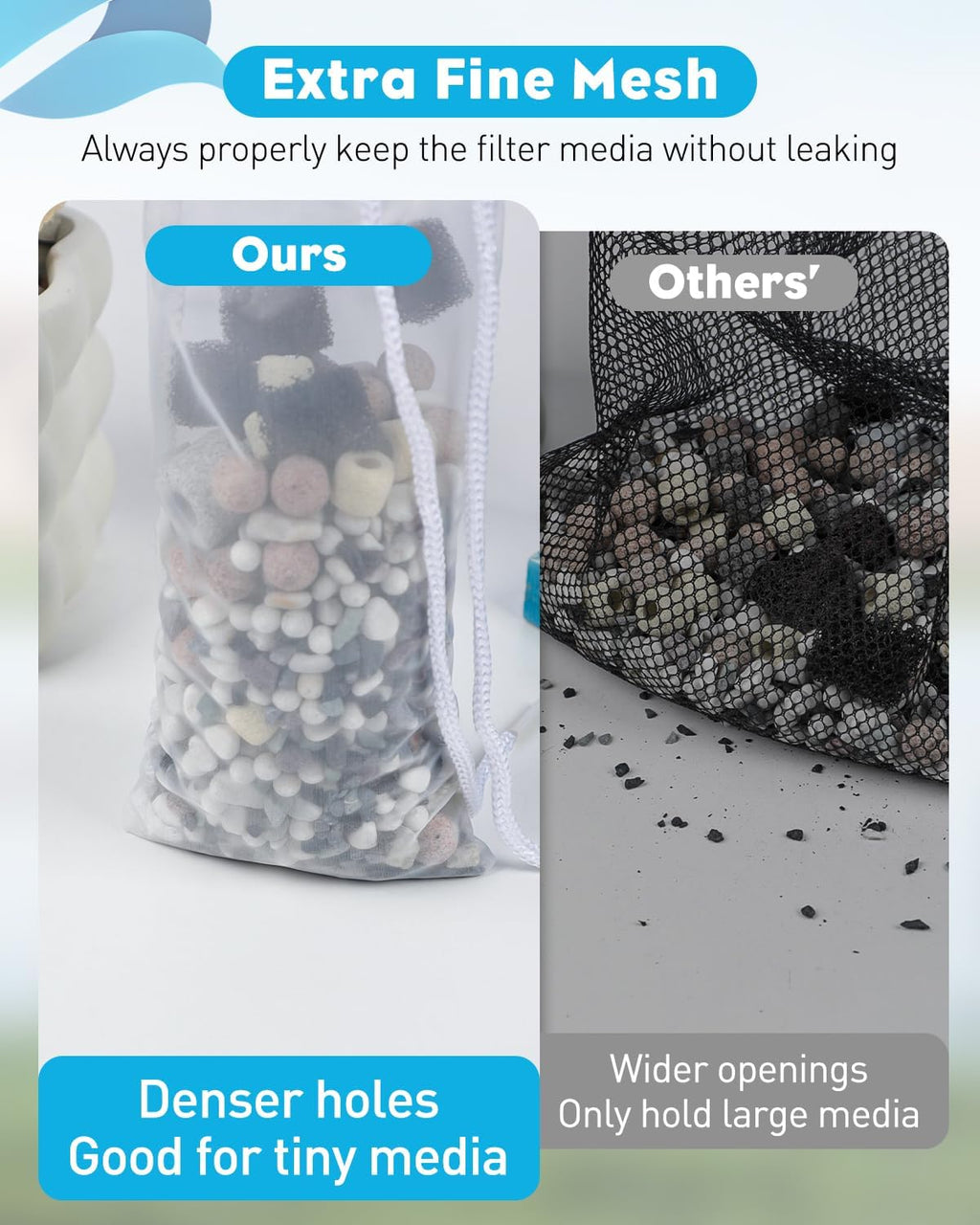 4 Pack Aquarium Filter Media Bags with Drawstring 150 Micron Aquarium Mesh Bag for Fine Resins, Activated Carbon, Bio