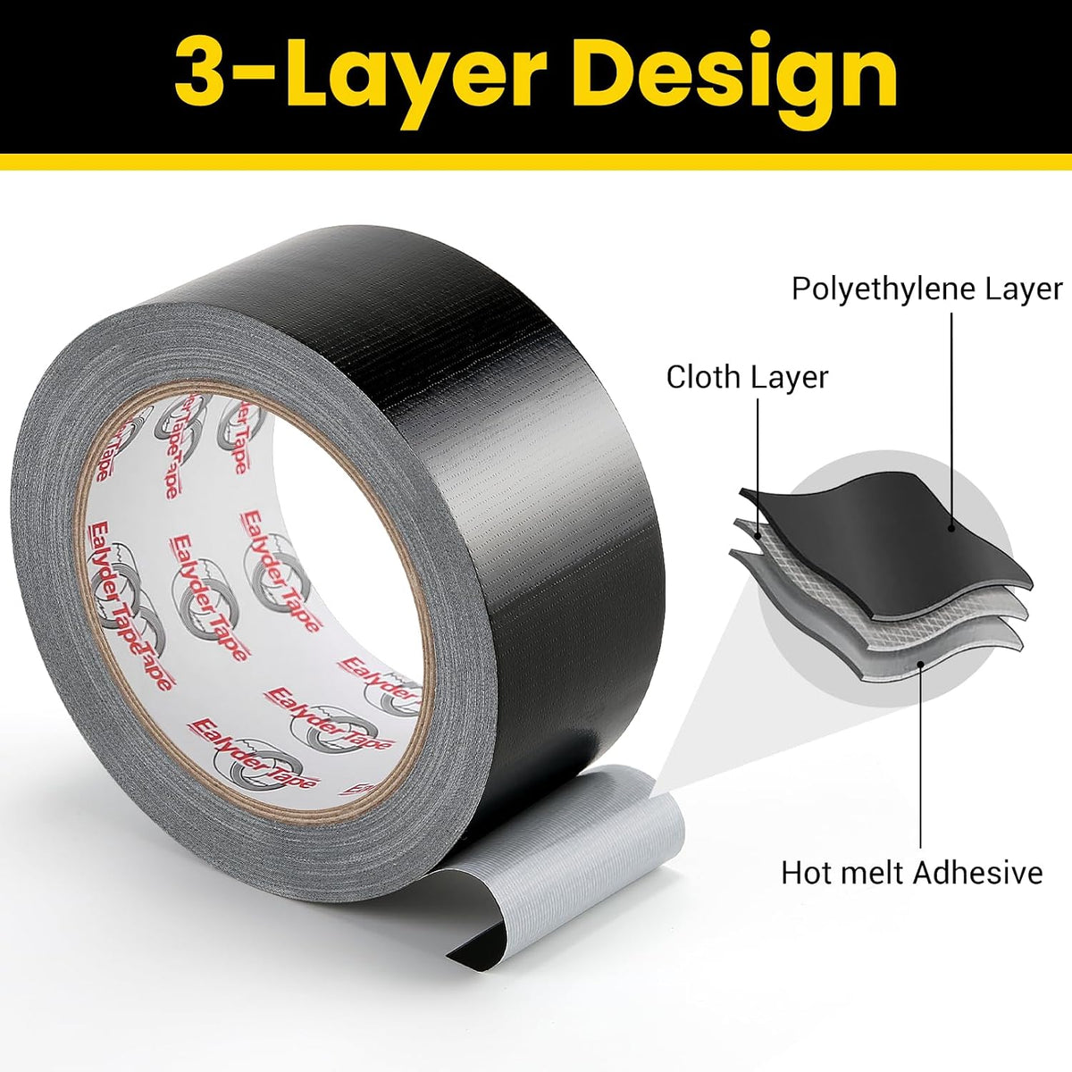 Heavy Duty Duct Tape 2" x 30Yd Waterproof Cloth Tape 1 Roll Black