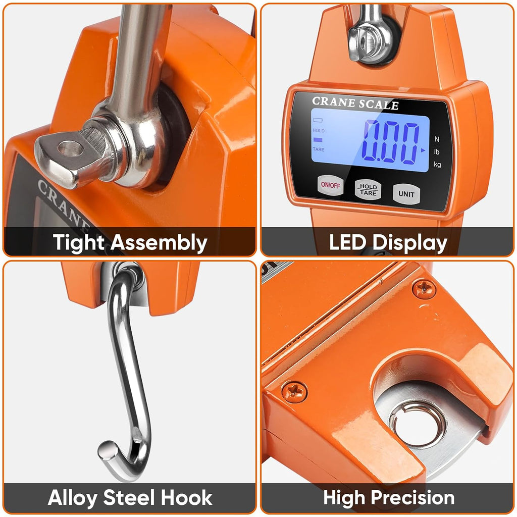660lb Digital Hanging Scale, Aluminum Crane Scale with Hooks